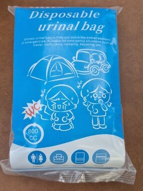 Travel Disposable Urinal Bag - Blue & Orange Packaging